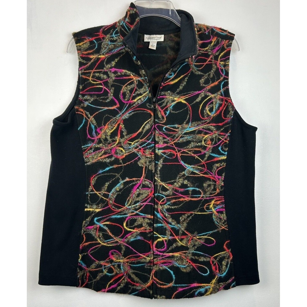 Art to Wear Vest Womens Large Black Zip Textured Yarn Old Money Artsy